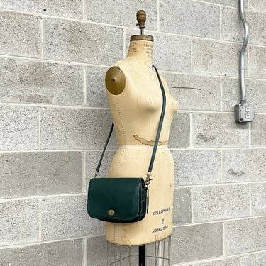 Vintage Coach Crossbody Bag Retro 1980s Penny Pocket + Bottle Green + Genuine Leather + 9954 + Shoulder Bag + Womens Accessory 