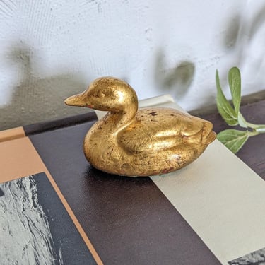 Little 2" Vintage Gold Ceramic Duck 