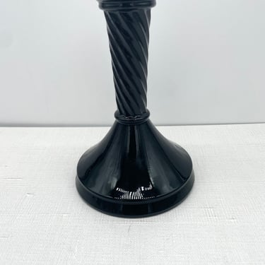 Vintage Black Amethyst Indiana Glass Single Taper Candle Holder | Tiara Gentry Twist Spiral USA 