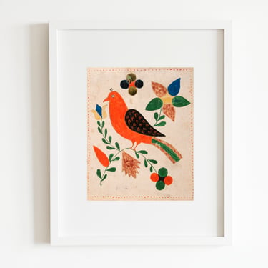 Bird on Twig Antique Art Print
