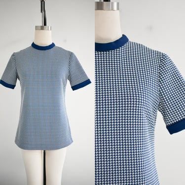 1960s/70s Navy Houndstooth Knit Tunic Blouse 