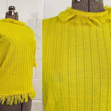 Vintage Sweater Yellow 3/4 Sleeve Knit Sunshine Mod Jumper 1970s 70s Ribbed Helen Sue Medium 