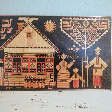 Vintage Russian Wood Marquetry Panel Folk Art Made in USSR 15" x 10" 
