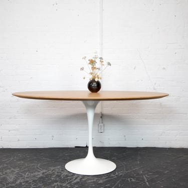 Vintage MCM original Knoll tulip table by Eero Saarinen with custom solid red oak oval top | Free delivery only in NYC and Hudson Valley 