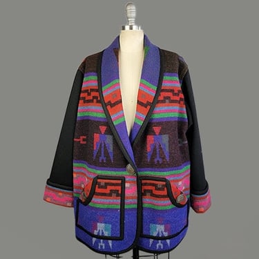 Southwestern Jacket / 1980s Reversible Southwestern Wool Jacket / Size Large XL 