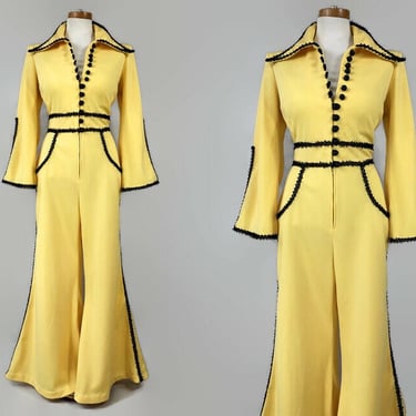 VINTAGE 70s Freaky Yellow Bell Bottom Disco Jumpsuit as seen on Candy Clark in The Man Who Fell to Earth | 1970s One of a Kind Jumpsuit VFG 