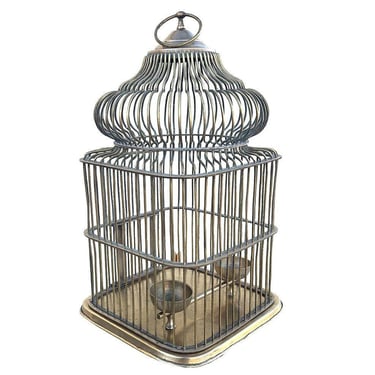 Late Victorian Solid Bronze Wire Eastern Spire Birdcage w/ Pin Lock 