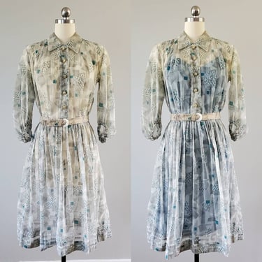 1940s Sheer Dress by Doris Dodson Juniors 40s Dress 40's Women's Vintage Dress Size Small 
