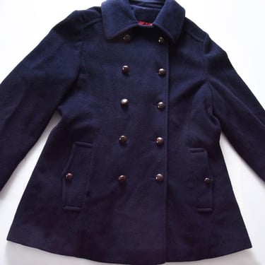 60's Navy Blue WOOL Mackintosh Pea Coat, Vintage 100% Wool New England Authentic 1960's, 1970's MOD Peacoat Double Breasted 