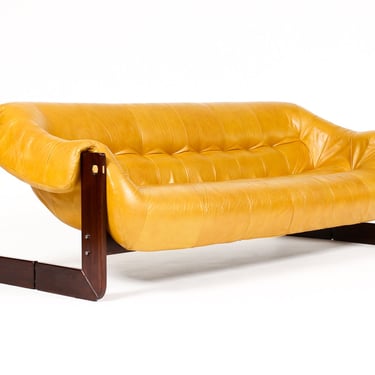 Mid Century Brazilian Modernist Sofa – Percival Lafer MP-97 – Rosewood + Butterscotch Leather 