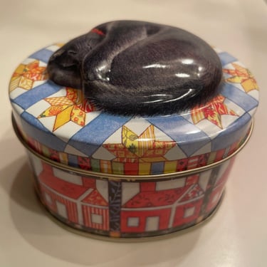 Vintage Cat Trinket Metal Box  Keller Charles |  3D Kitten Metal Tin Box | Black Cat Sleeping Box |  Kitten Oval Box | Gift for Cat Lover 