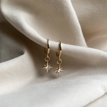 huggie earrings | dainty gold hoops | silver hoops | star | north star hoops | dainty earrings | minimalist earrings | untarnish 