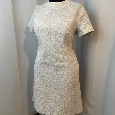 1960s Vintage A line Dress Shift Silver Lurex Metallic Mod Button Go Go Twiggy L 