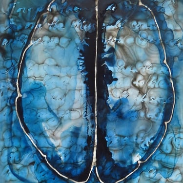 Wider Than The Sky: Original ink painting on yupo of brain scan - neuroscience art poetry Dickinson 