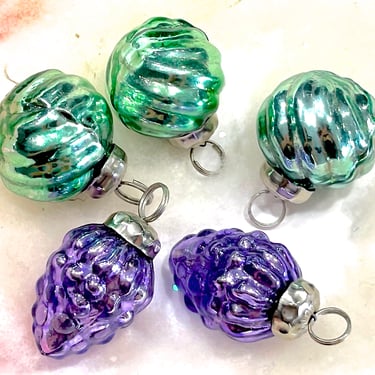 VINTAGE: 5pc - Small Thick Mercury Glass Ornaments - Kugel Style Christmas Ornaments - Pinecones 