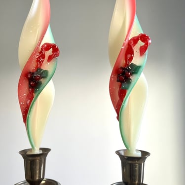 Pair of Vintage Candy Cane Twisted Beeswax Candles, by Summerfield Beeswax Candles 