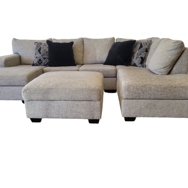 Megginson Gray 2pc Double Chaise Sectional w Storage Ottoman