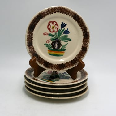 vintage HB Quimper Small Plates Hand Painted Made in France Set of Five 