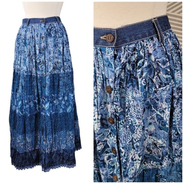 St Johns Bay Skirt Boho 14 Festival Flowy hippie luau long Floral Pleated Tiered 