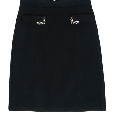 Max Mara - Black Midi Pencil Skirt w/ Bejeweled Pockets Sz 12