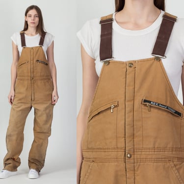 70s Key Imperial Distressed Insulated Overalls - Men's Medium Regular | Vintage Unisex Oversize Cotton Duck Overall Pants Workwear Jumpsuit 
