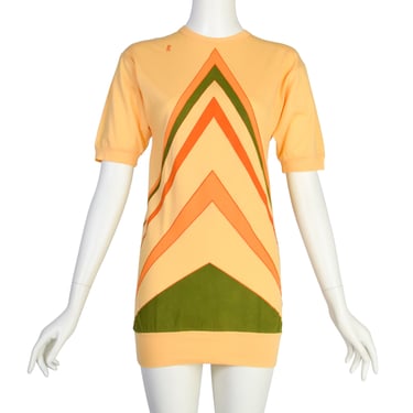 Roberta di Camerino Vintage Yellow Orange Green Chevron Print Banded T-Shirt