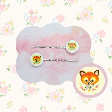 Cute Vintage Style Animal Hair Clip Set - Pastel Kawaii Fox Bobby Pins - Coquette Girly Barrettes 