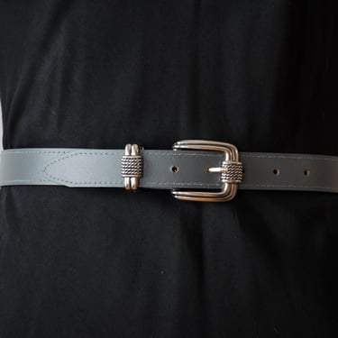 gray vegan leather belt | 80s vintage dark gray charcoal faux leather belt 