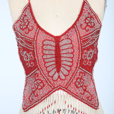 Red Beaded Butterfly Halter Top Party Club Rave Disco Concert Holiday RocknRoll Rock Star 