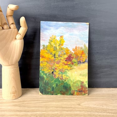 Autumn trees small painting - 1930s impressionist accent art 