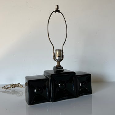 1950s Mid-Century Black Glaze Ceramic Table Lamp 
