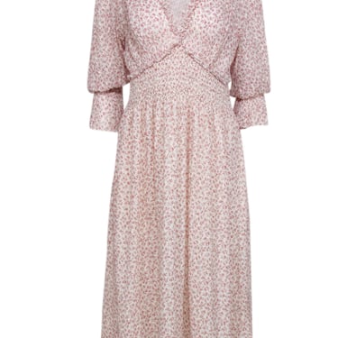 Rebecca Taylor - Cream w/ Pink Floral Print Crinkled Chiffon Dress Sz 10
