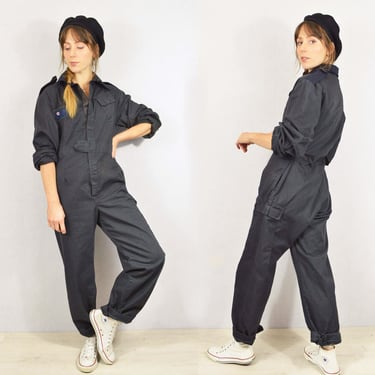 British Boilersuit Royal Air Force Coveralls Vintage Unisex Workwear Overalls Army / Jumpsuit / Boilersuit Charcoal Grey Blue 