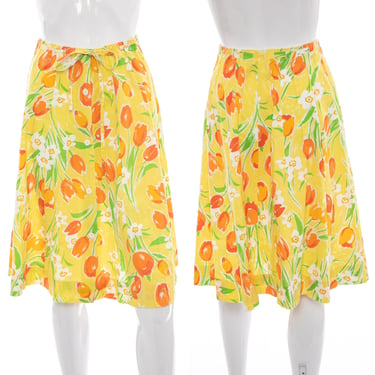 1970's Yellow and Orange Tulip Print Skirt Size 27