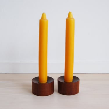 Pair of Mid Century Modern Solid Teak Candle Stick Holders Made in Japan 