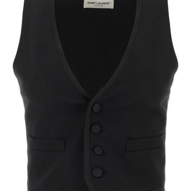 Saint Laurent Woman Black Silk And Wool Vest