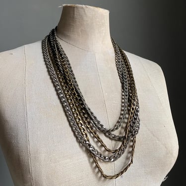 Vintage Costume Jewelry Chain Necklace / Heavy 5 Strand Chain Necklace / Vintage Costume Jewelry Figaro Chain Necklace 