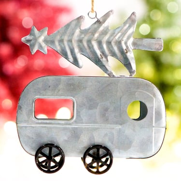 VINTAGE: Tin Camper With Christmas Tree Ornament - Holiday, Christmas, Xmas - SKU Tub-400-00034931 