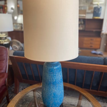 Mid Century Glazed Pottery Blue Table Lamp