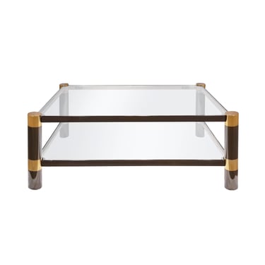 Karl Springer Iconic "Round Leg Coffee Table" in Gunmetal and Brass 1980s