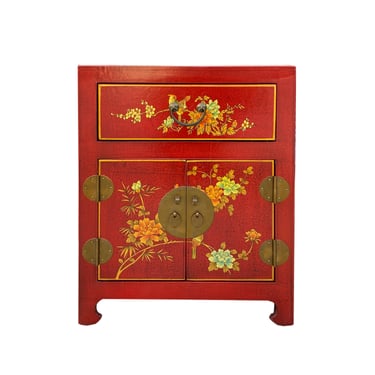 Chinese Brick Red Crack Vinyl Moon Face End Table Nightstand cs7501E 