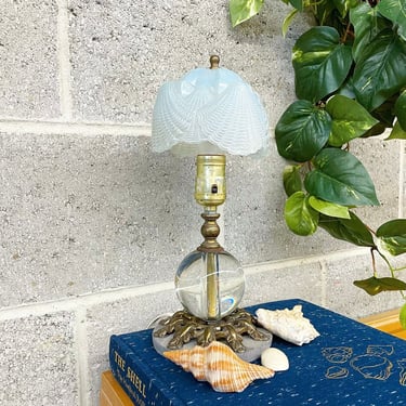 Vintage Table Lamp Retro 1940s Southern Belle Lampshade + Handmade Base + Gold Brass + Glass Orb + Mood Lighting + Home and Table Decor 