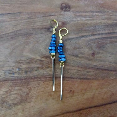 Minimalist stone earrings, mid century modern earrings, abstract earrings, blue nugget 