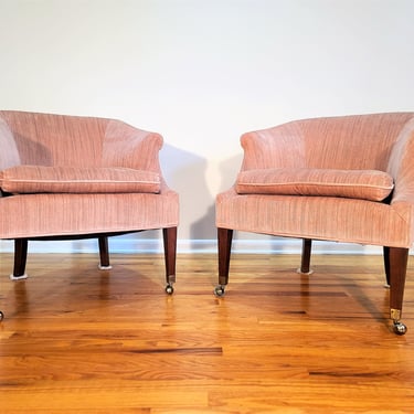 Mid Century Pair of Tub Lounge Chairs with Casters 