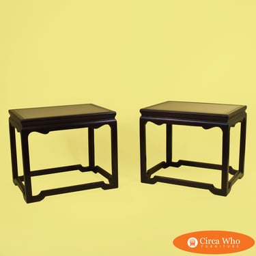 Pair of Tooled Leather Ming End Tables