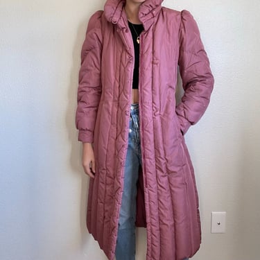Vintage Womens 60s Windsor Bay Blush Pink Goose Down Puffer Parka Trench Coat 