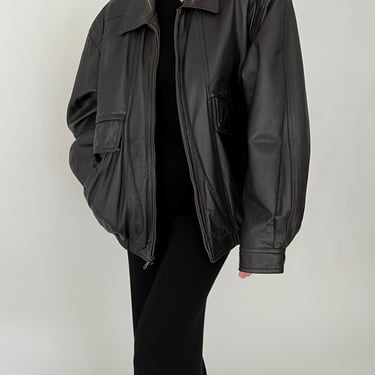 Vintage Espresso Leather Bomber Jacket