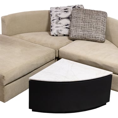 Contemporary Modern Custom Made Tan Round Sectional Sofa With Travertine Table 