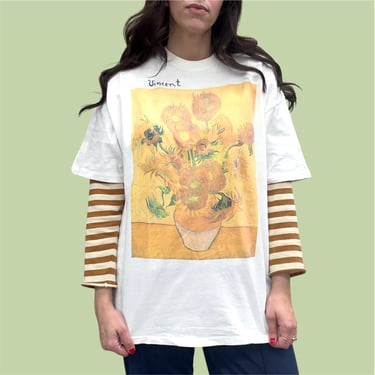 Vintage Vincent Van Gogh Tee Retro 1990s Vase with Fifteen Sunflowers + Hanes + Size XL + 100% Cotton + T-shirt + Art + Artist + Unisex 