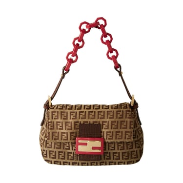 Fendi Brown Logo Mini Chain Baguette Bag